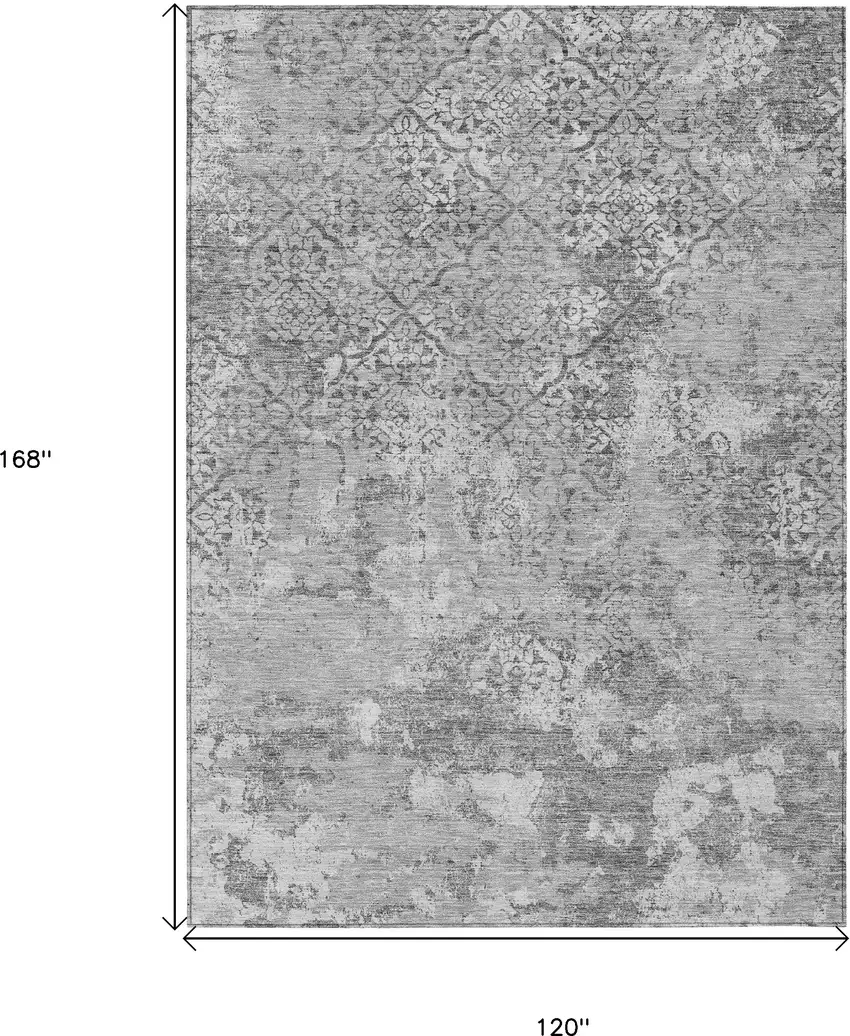 Gray Charcoal And Silver Floral Washable Indoor Outdoor Area Rug Photo 3