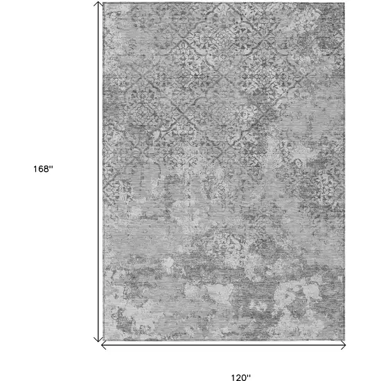 Gray Charcoal And Silver Floral Washable Indoor Outdoor Area Rug Photo 3