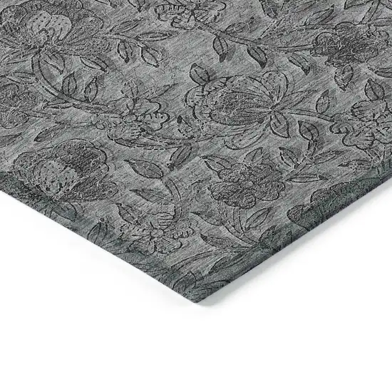 Gray Charcoal And Silver Floral Washable Indoor Outdoor Area Rug Photo 4
