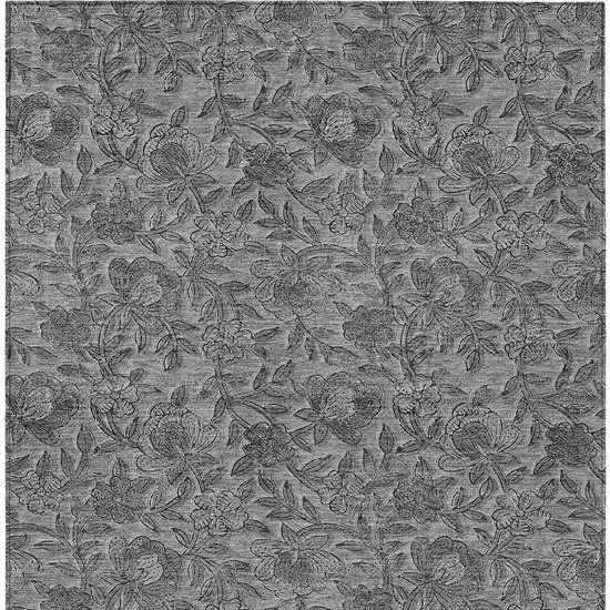 Gray Charcoal And Silver Floral Washable Indoor Outdoor Area Rug Photo 4