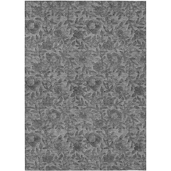 Gray Charcoal And Silver Floral Washable Indoor Outdoor Area Rug Photo 1