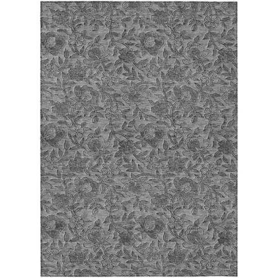 Gray Charcoal And Silver Floral Washable Indoor Outdoor Area Rug Photo 1