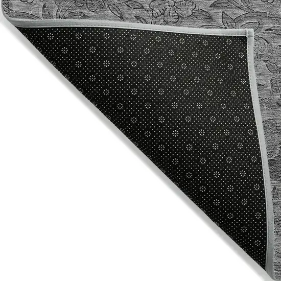 Gray Charcoal And Silver Floral Washable Indoor Outdoor Area Rug Photo 2