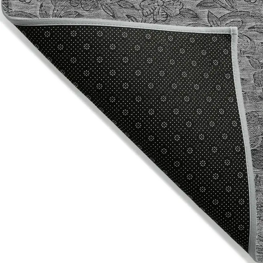 Gray Charcoal And Silver Floral Washable Indoor Outdoor Area Rug Photo 2