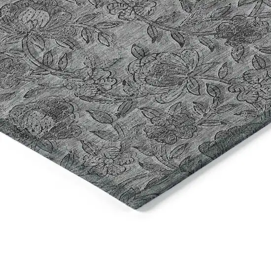 Gray Charcoal And Silver Floral Washable Indoor Outdoor Area Rug Photo 3