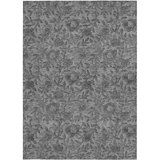 Gray Charcoal And Silver Floral Washable Indoor Outdoor Area Rug Photo 5