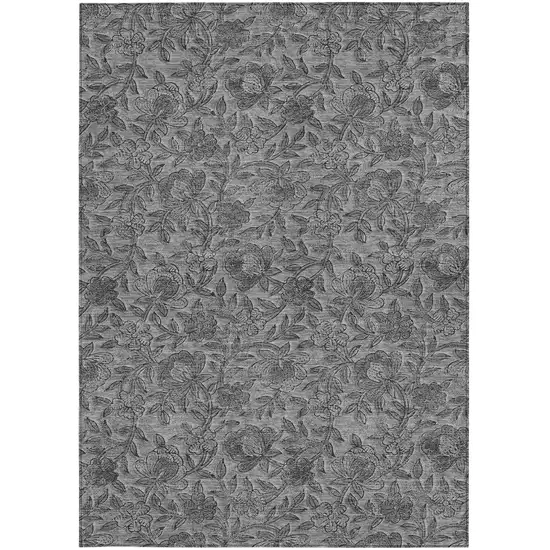 Gray Charcoal And Silver Floral Washable Indoor Outdoor Area Rug Photo 5