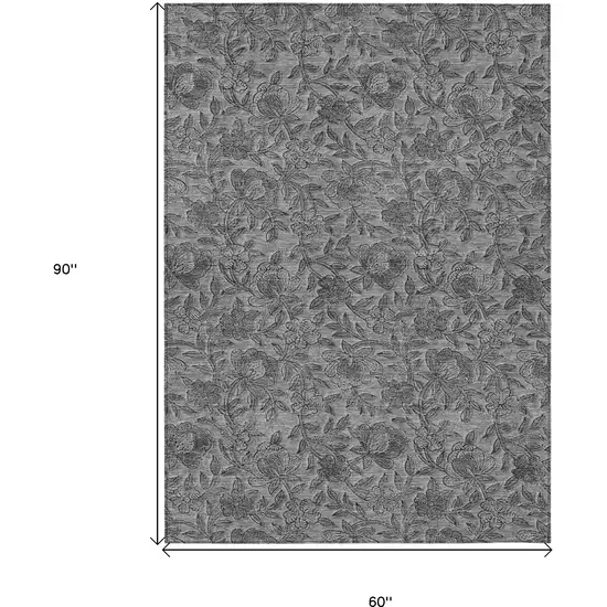Gray Charcoal And Silver Floral Washable Indoor Outdoor Area Rug Photo 3
