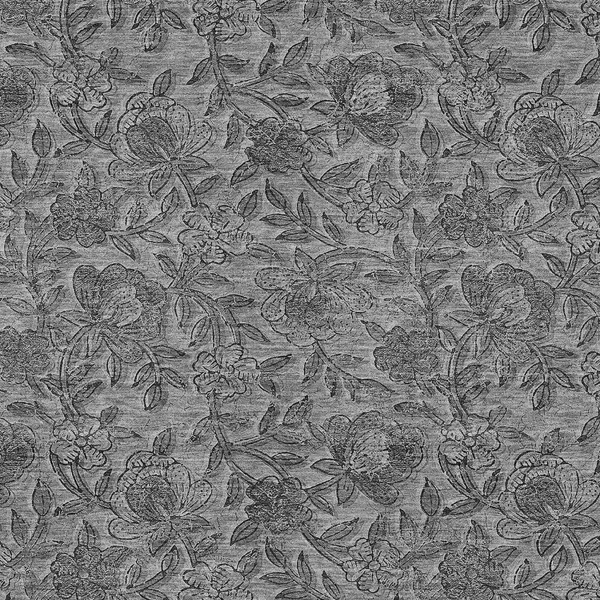 Gray Charcoal And Silver Floral Washable Indoor Outdoor Area Rug Photo 4