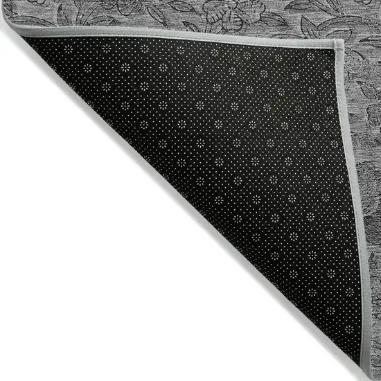 Gray Charcoal And Silver Floral Washable Indoor Outdoor Area Rug Photo 2