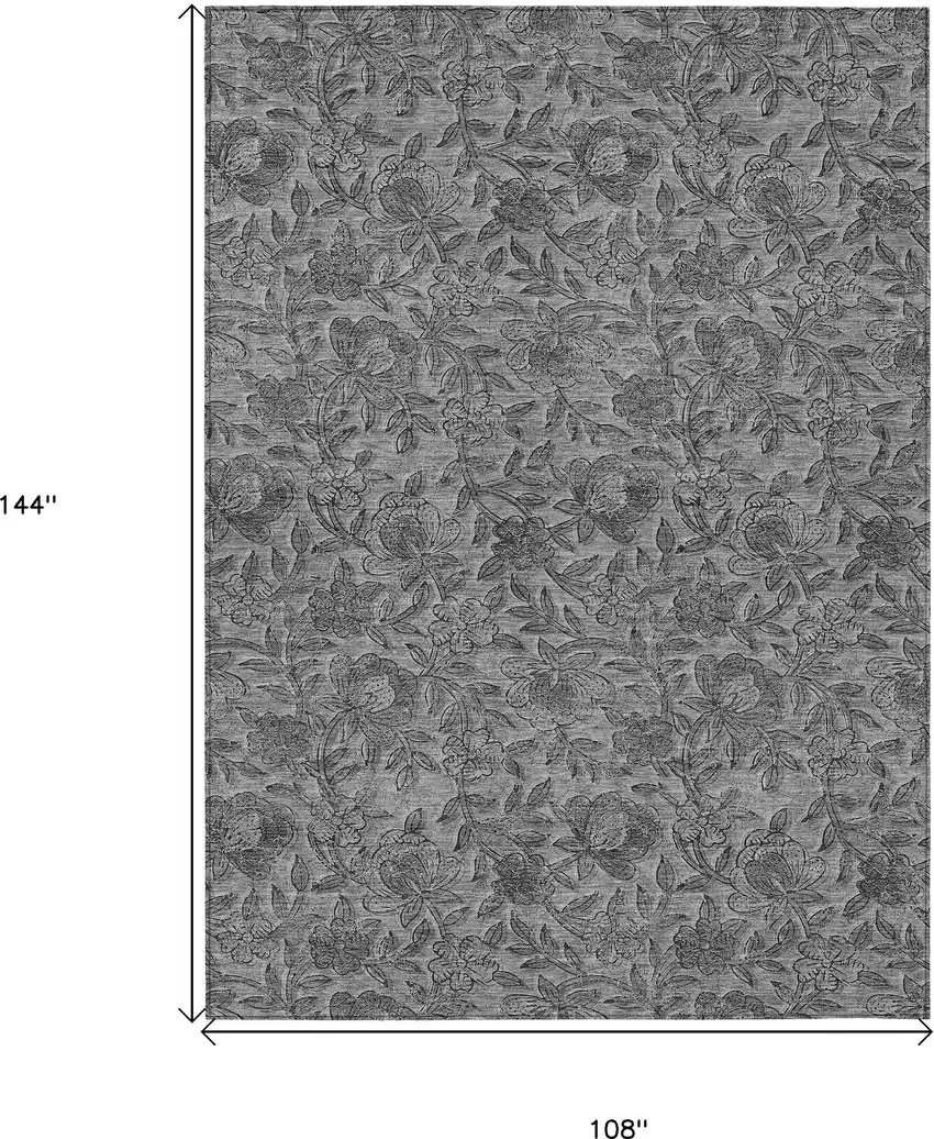 Gray Charcoal And Silver Floral Washable Indoor Outdoor Area Rug Photo 3