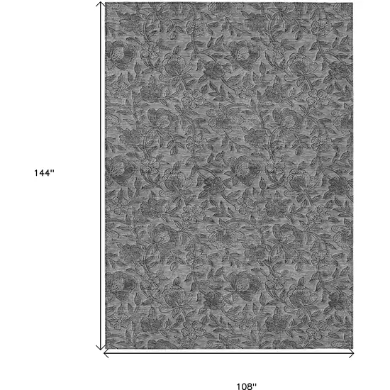 Gray Charcoal And Silver Floral Washable Indoor Outdoor Area Rug Photo 3