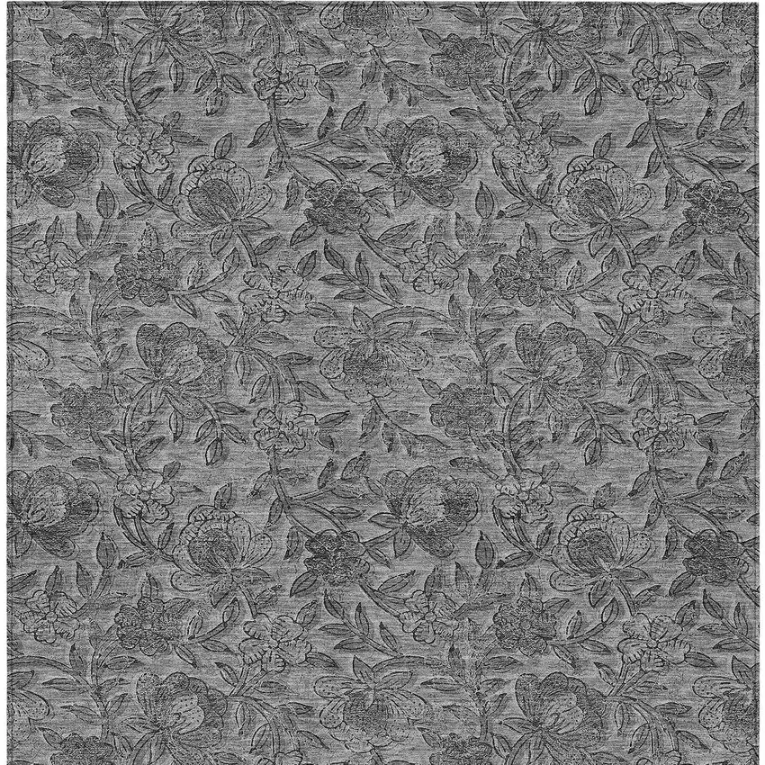 Gray Charcoal And Silver Floral Washable Indoor Outdoor Area Rug Photo 5