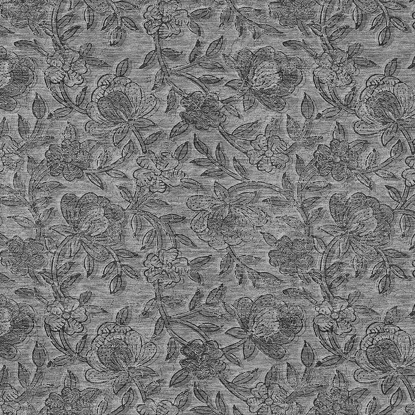 Gray Charcoal And Silver Floral Washable Indoor Outdoor Area Rug Photo 4