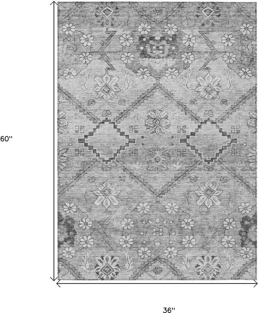 Gray Charcoal And Silver Floral Washable Indoor Outdoor Area Rug Photo 3