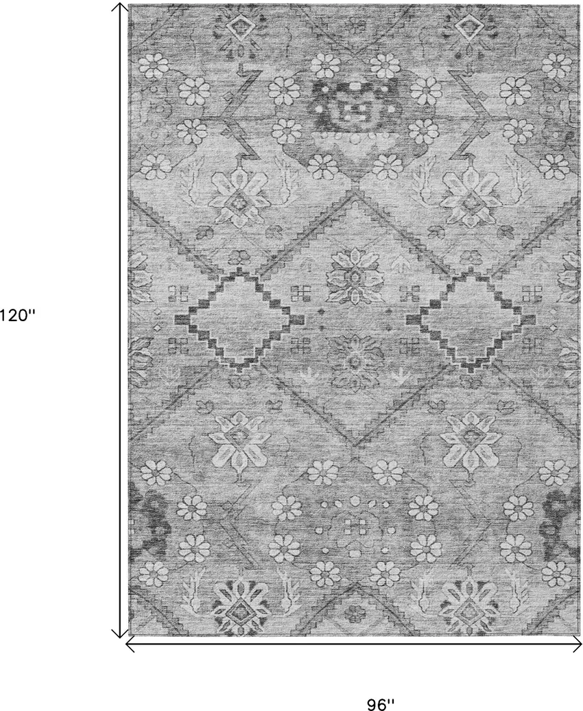 Gray Charcoal And Silver Floral Washable Indoor Outdoor Area Rug Photo 3