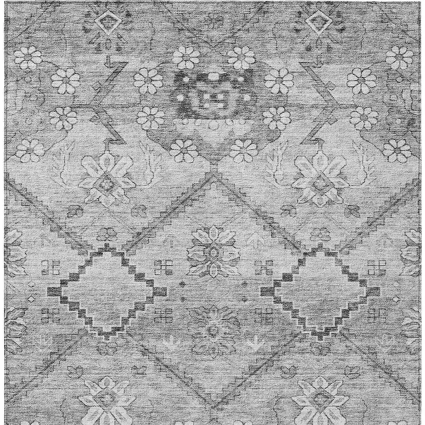 Gray Charcoal And Silver Floral Washable Indoor Outdoor Area Rug Photo 6
