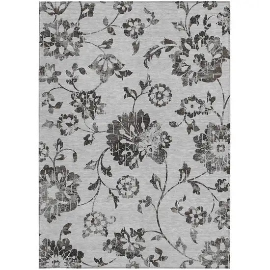 Gray Charcoal And Silver Floral Washable Indoor Outdoor Area Rug Photo 6