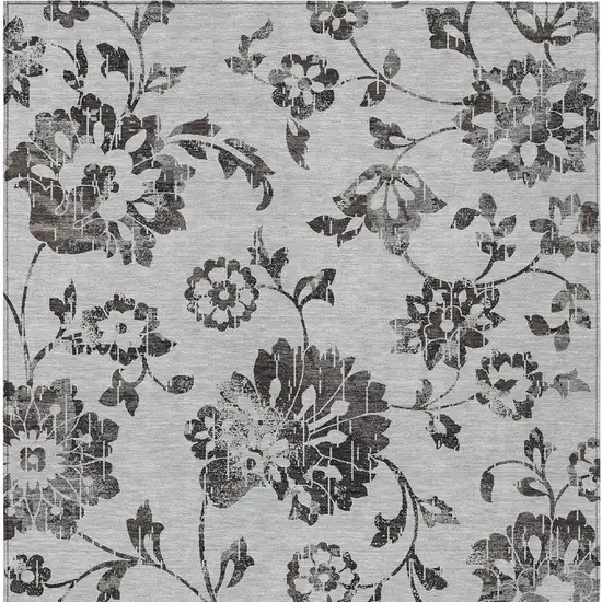 Gray Charcoal And Silver Floral Washable Indoor Outdoor Area Rug Photo 6