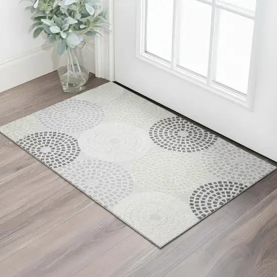 Gray Charcoal And Silver Geometric Washable Area Rug With UV Protection Photo 1