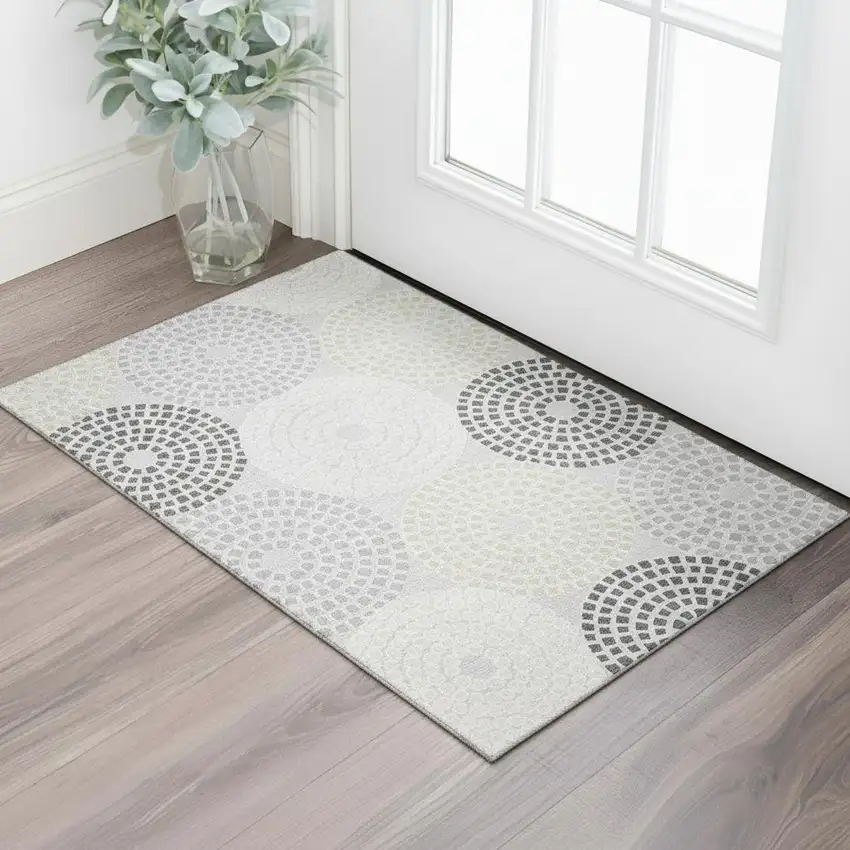 Gray Charcoal And Silver Geometric Washable Area Rug With UV Protection Photo 1