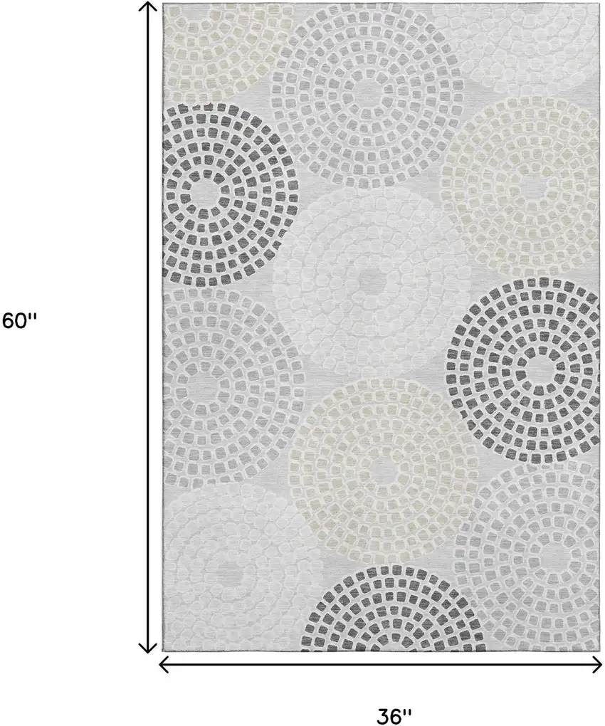 Gray Charcoal And Silver Geometric Washable Area Rug With UV Protection Photo 3