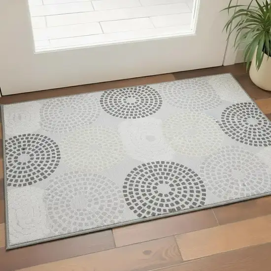 Gray Charcoal And Silver Geometric Washable Area Rug With UV Protection Photo 2