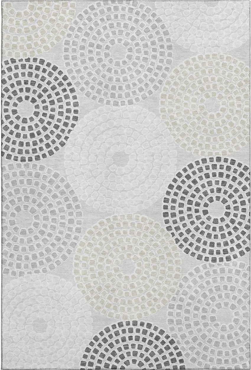 Gray Charcoal And Silver Geometric Washable Area Rug With UV Protection Photo 1