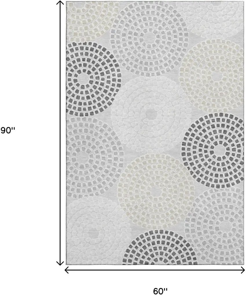 Gray Charcoal And Silver Geometric Washable Area Rug With UV Protection Photo 9