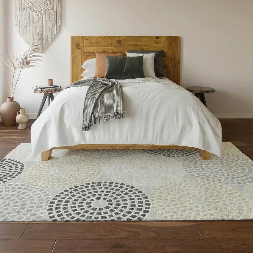 Gray Charcoal And Silver Geometric Washable Area Rug With UV Protection Photo 6