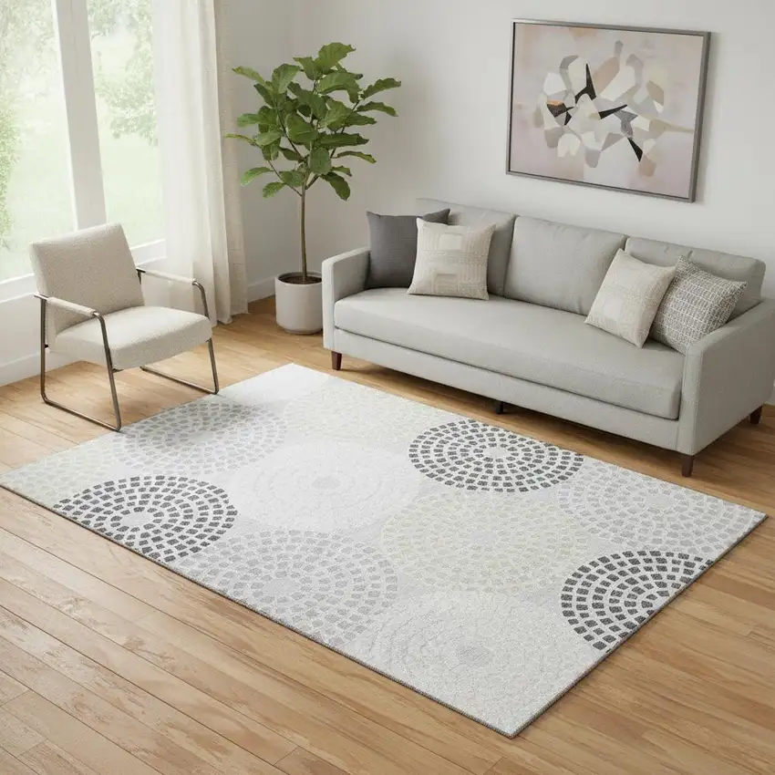 Gray Charcoal And Silver Geometric Washable Area Rug With UV Protection Photo 1