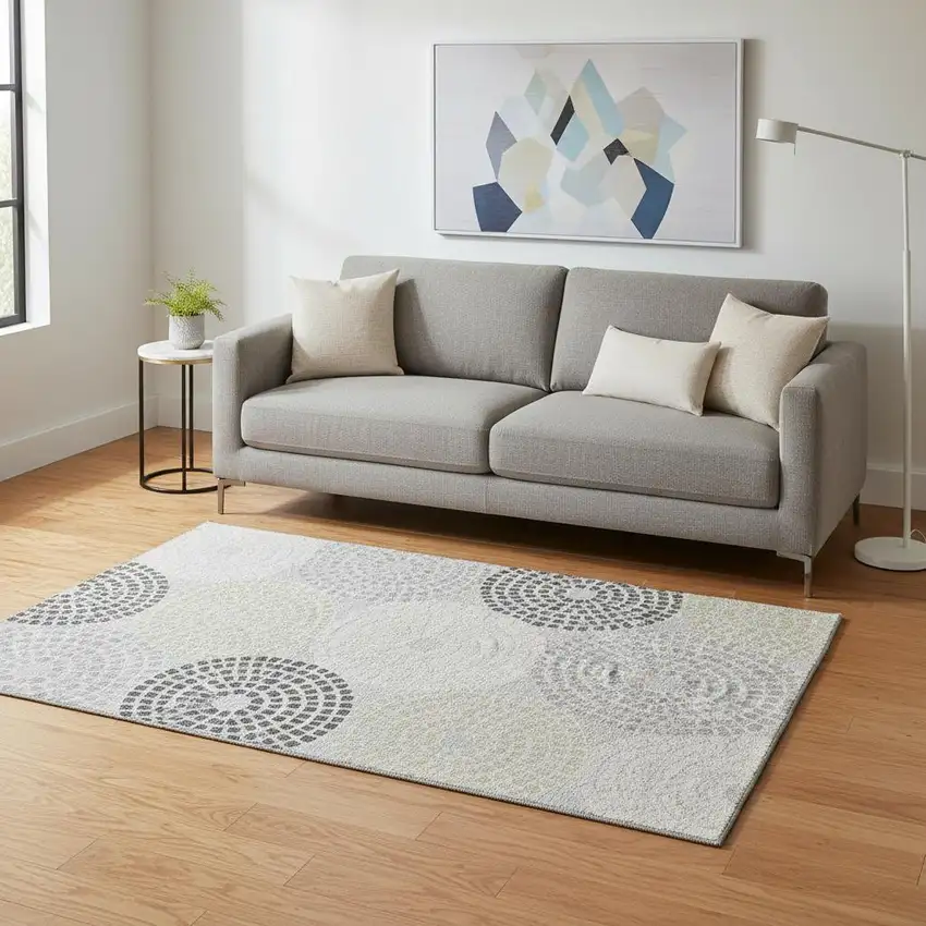 Gray Charcoal And Silver Geometric Washable Area Rug With UV Protection Photo 2