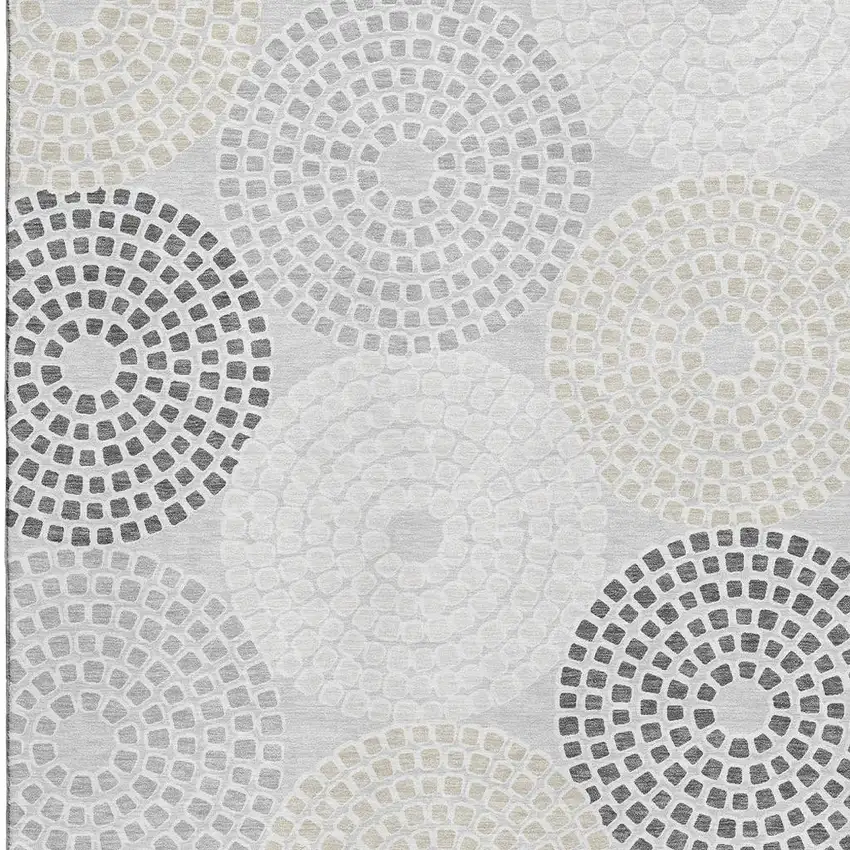 Gray Charcoal And Silver Geometric Washable Area Rug With UV Protection Photo 4