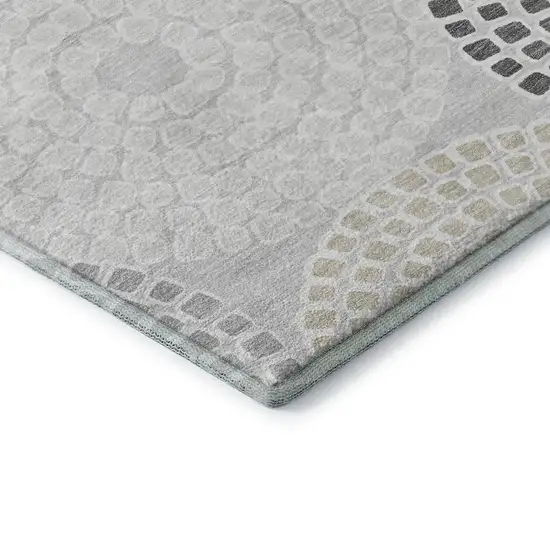 Gray Charcoal And Silver Geometric Washable Area Rug With UV Protection Photo 8