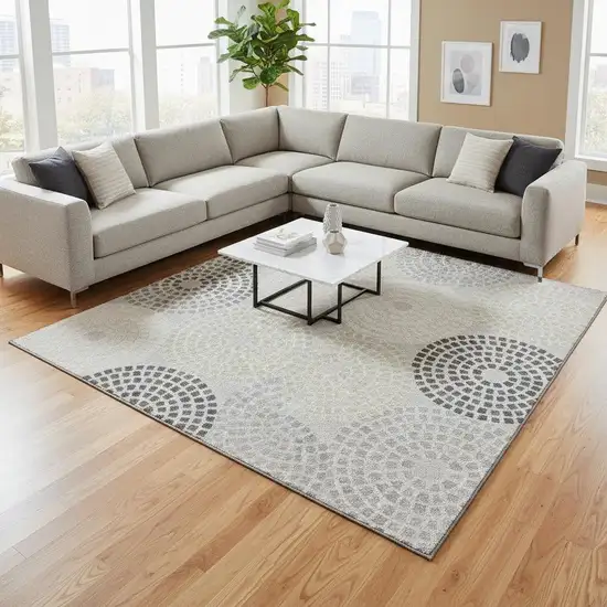 Gray Charcoal And Silver Geometric Washable Area Rug With UV Protection Photo 2