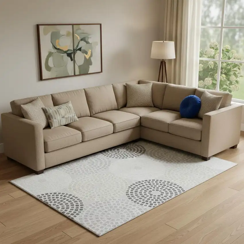 Gray Charcoal And Silver Geometric Washable Area Rug With UV Protection Photo 1