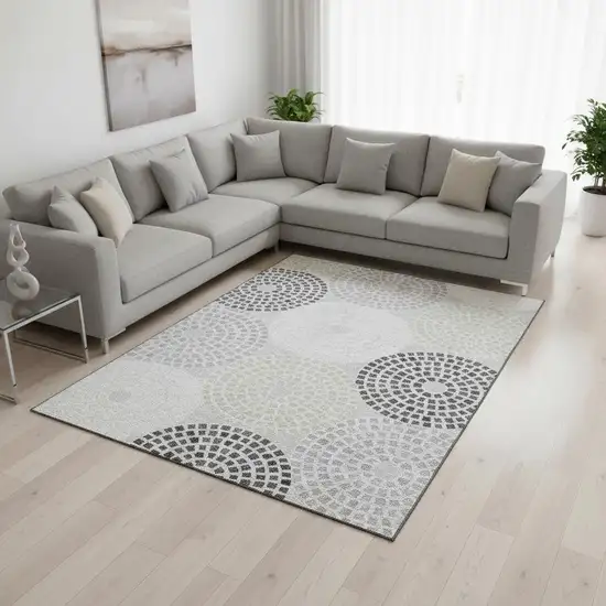 Gray Charcoal And Silver Geometric Washable Area Rug With UV Protection Photo 2