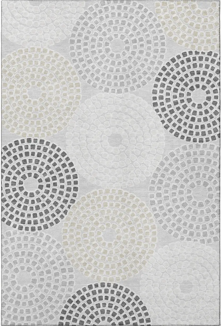 Gray Charcoal And Silver Geometric Washable Area Rug With UV Protection Photo 4