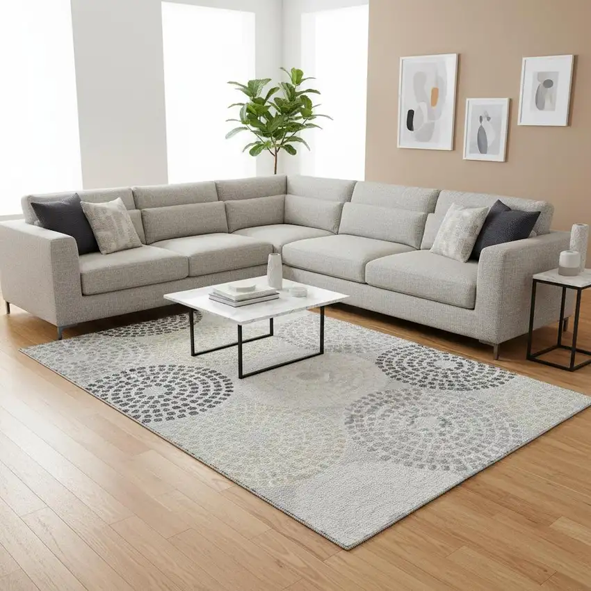 Gray Charcoal And Silver Geometric Washable Area Rug With UV Protection Photo 2