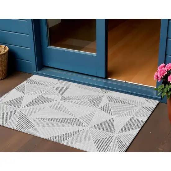 Gray Charcoal And Silver Geometric Washable Indoor Outdoor Area Rug Photo 1