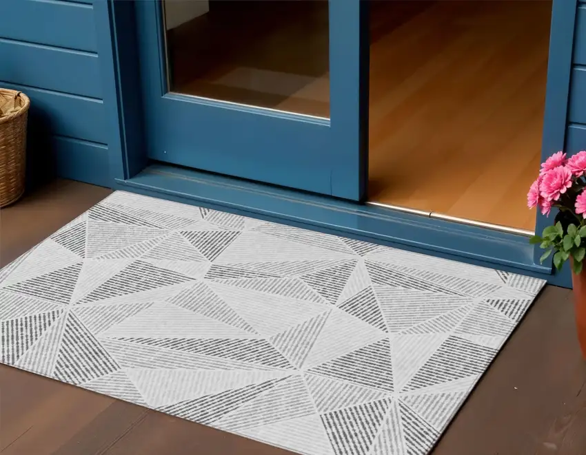 Gray Charcoal And Silver Geometric Washable Indoor Outdoor Area Rug Photo 1