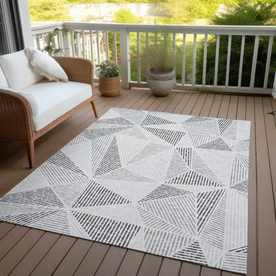 Gray Charcoal And Silver Geometric Washable Indoor Outdoor Area Rug Photo 9