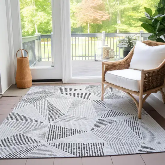 Gray Charcoal And Silver Geometric Washable Indoor Outdoor Area Rug Photo 9