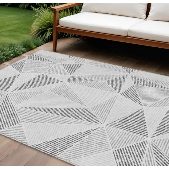 Gray Charcoal And Silver Geometric Washable Indoor Outdoor Area Rug Photo 1