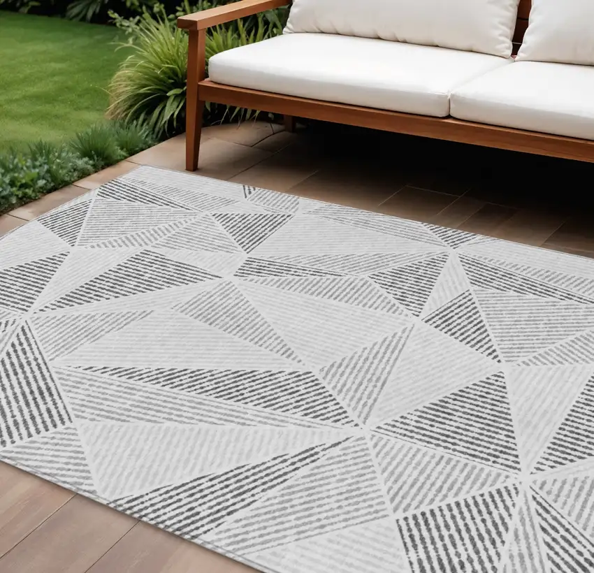 Gray Charcoal And Silver Geometric Washable Indoor Outdoor Area Rug Photo 1