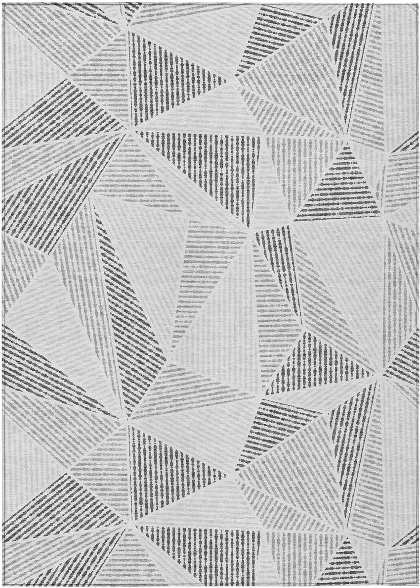 Gray Charcoal And Silver Geometric Washable Indoor Outdoor Area Rug Photo 2