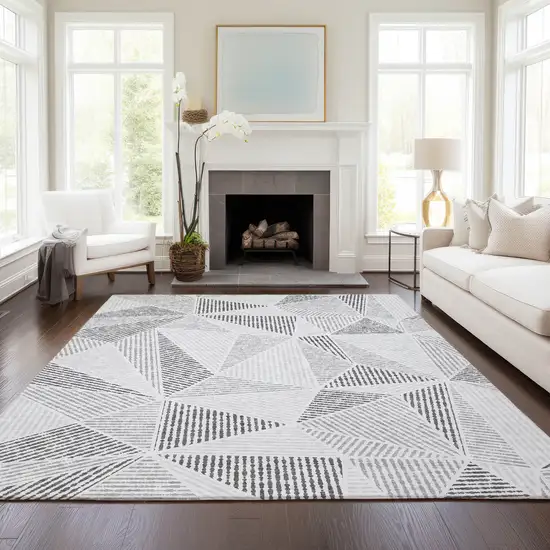 Gray Charcoal And Silver Geometric Washable Indoor Outdoor Area Rug Photo 8