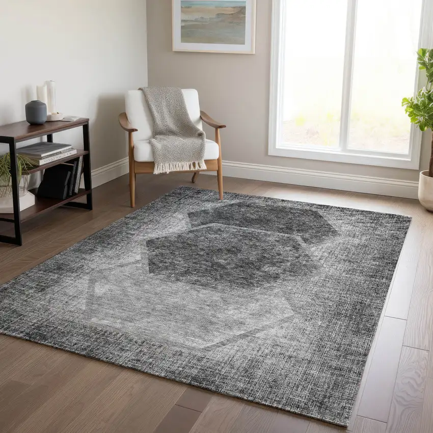 Gray Charcoal And Silver Geometric Washable Indoor Outdoor Area Rug Photo 9