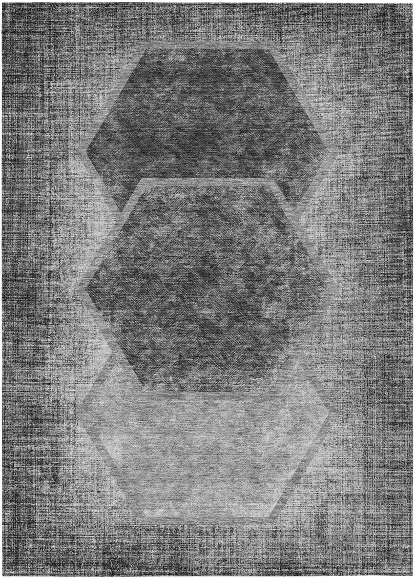 Gray Charcoal And Silver Geometric Washable Indoor Outdoor Area Rug Photo 2