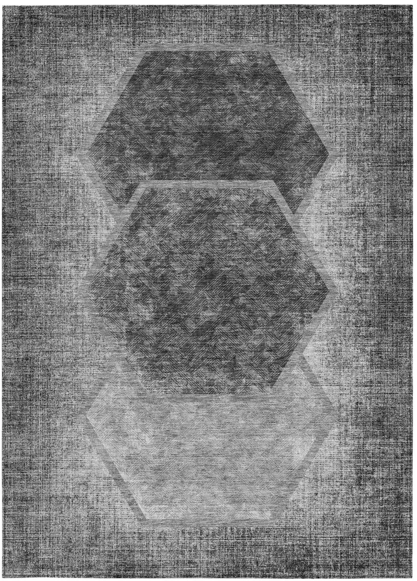 Gray Charcoal And Silver Geometric Washable Indoor Outdoor Area Rug Photo 6
